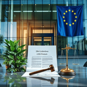 EBA-Leitlinien ESG-Produkte Dokument mit Richterhammer und EU-Flagge - neue Greenwashing Regulierung 2026